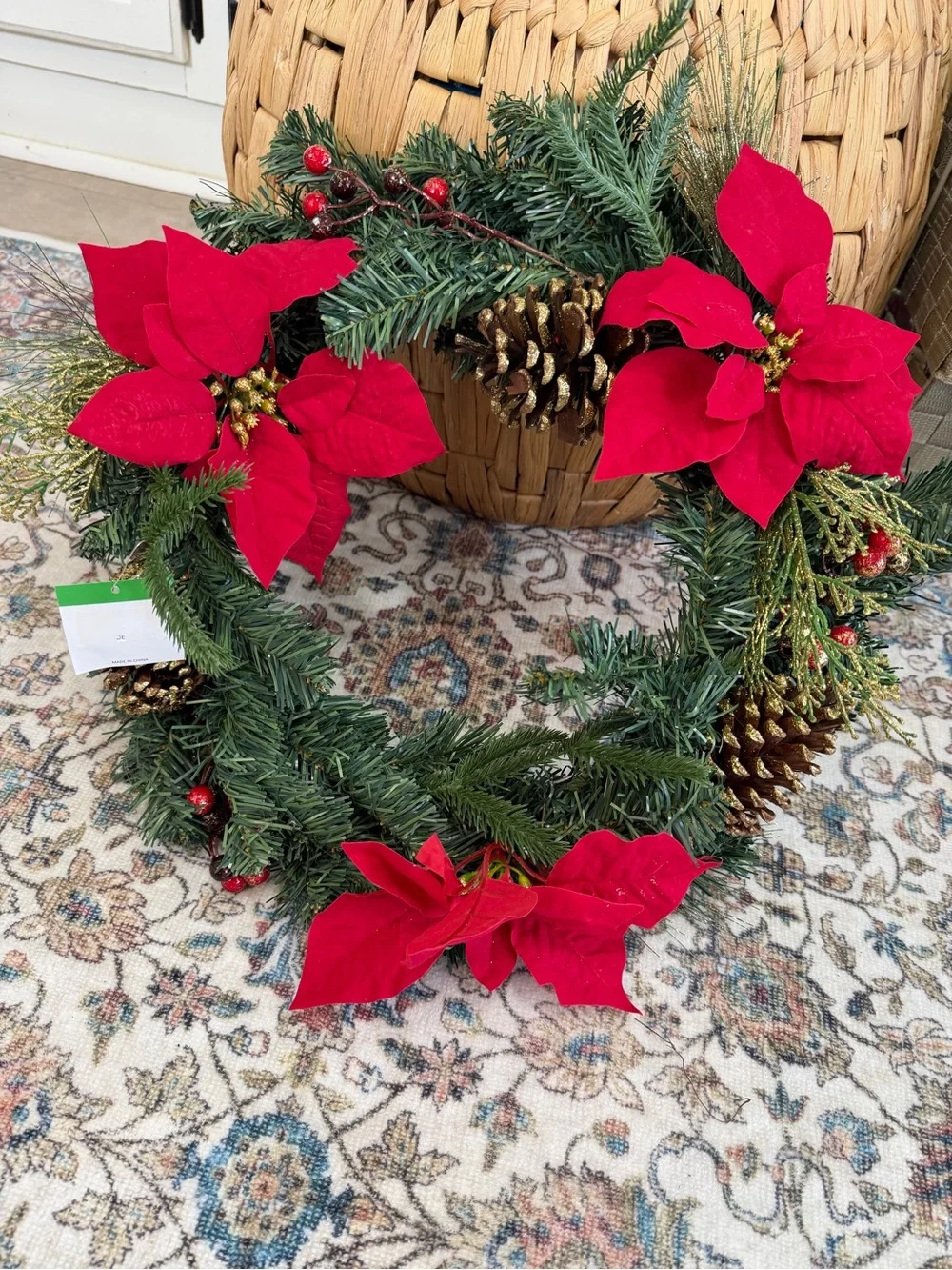 New Christmas Wreath Festive Red Poinsettia Holiday Wreath by old time pottery